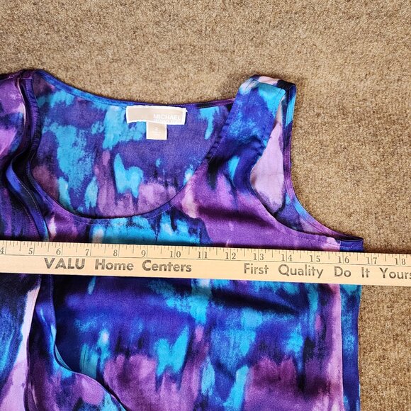Michael Kors Women Sleeveless Blouse Purple/Blue Abstract Diagonal Layered Sze 2 - Picture 11 of 12